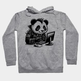 Punk Rock Goth Panda on Computer Vintage Style Hoodie